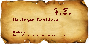 Heninger Boglárka névjegykártya